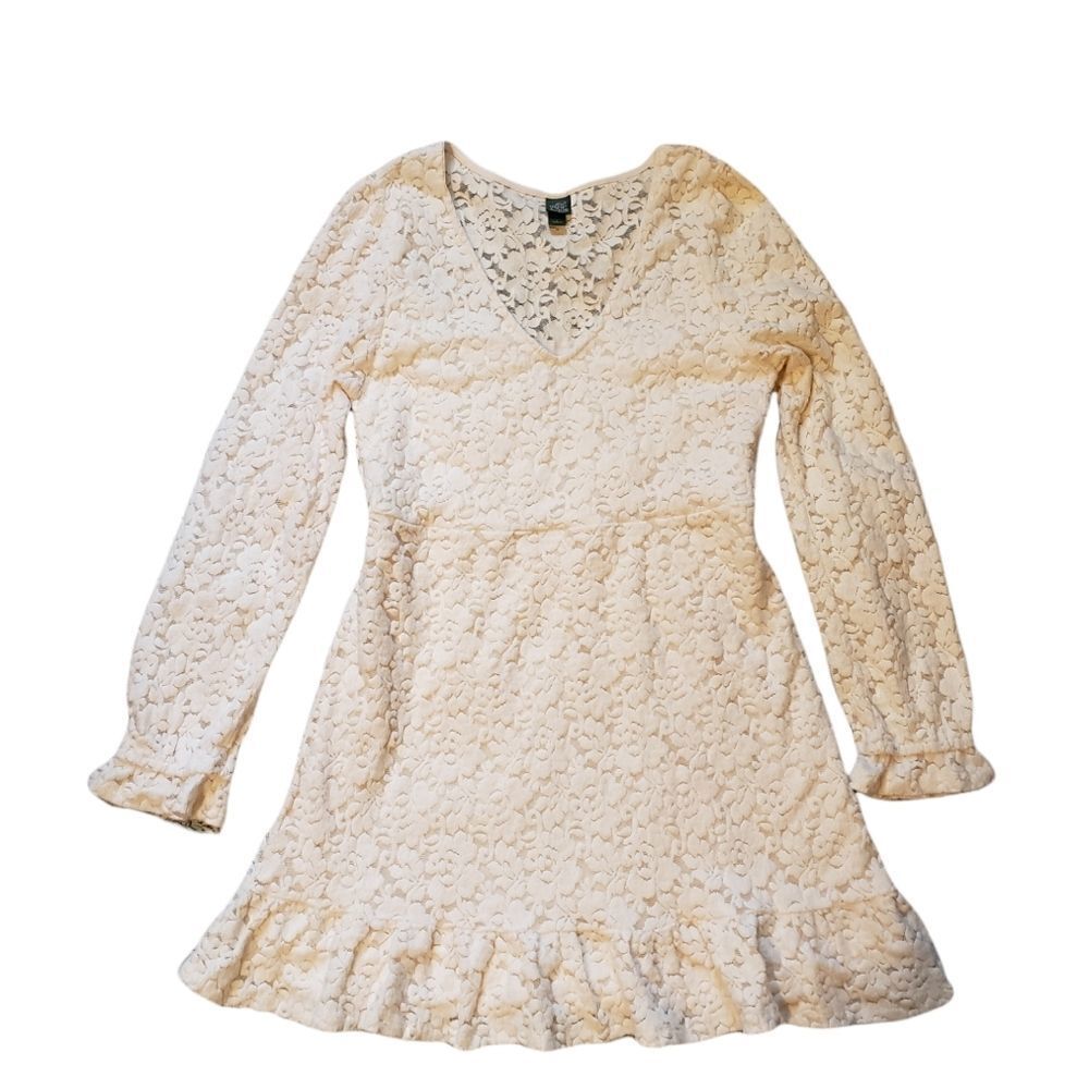 WILD FABLE WOMEN'S OFF WHITE LONG SLEEVE ALLOVER LACE LINED DRESS LARGE